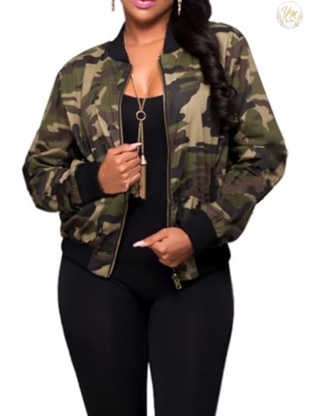 Women's Military Camo Zip Up Jacket Lightweight Casual Army Coat